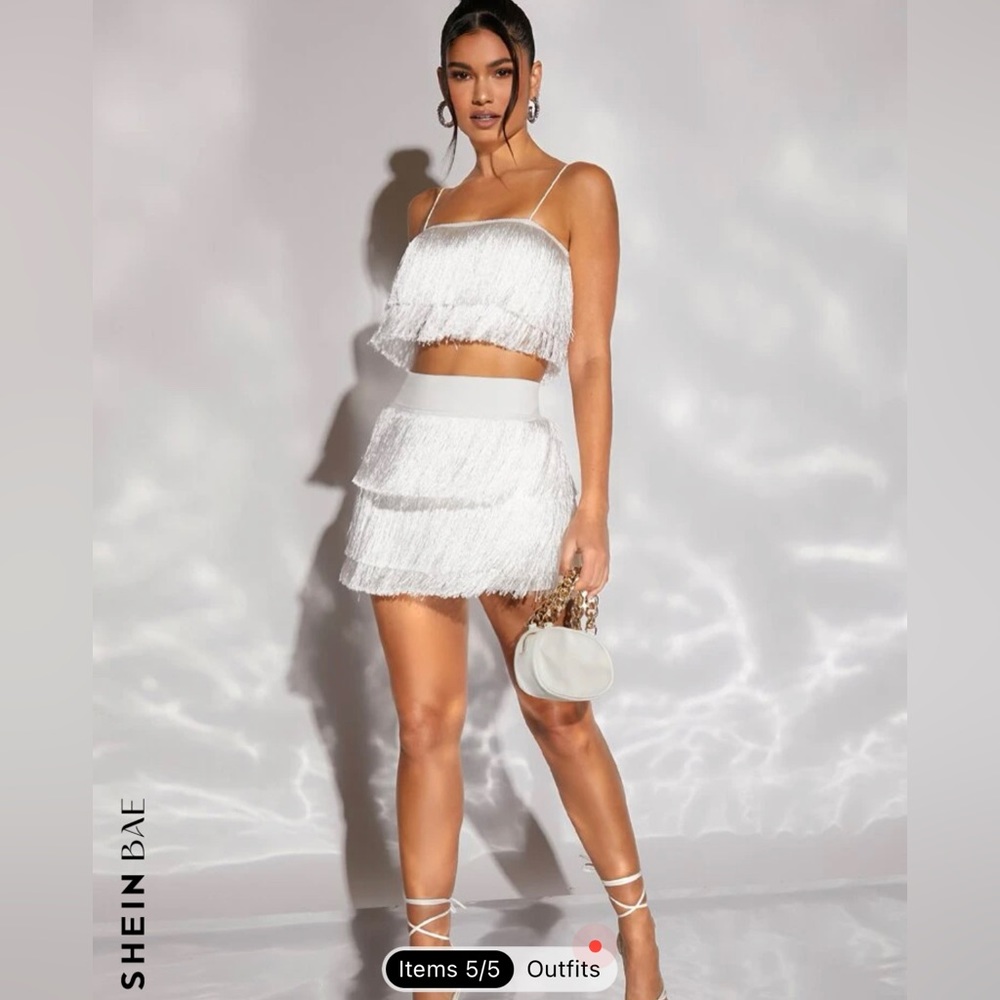 SHEIN BAE Fringe Trim Cami Top & Skirt